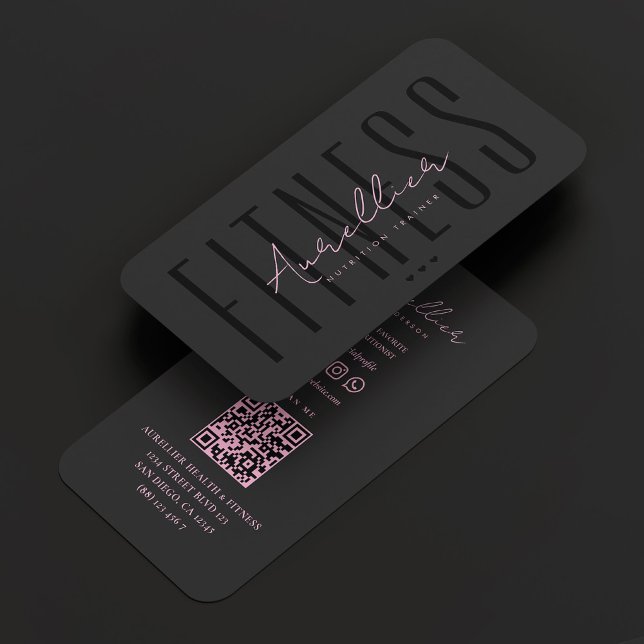 Nutritionist Fitness Wellness Ästhetik Schwarz Pin Visitenkarte (Nutritionist Fitness Wellness Aesthetic Black Pink Business Card
)