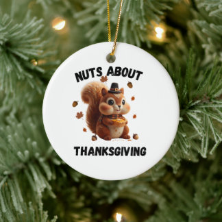 Nuts About Pie – Cute Yarn Squirrel Thanksgiving  Keramik Ornament