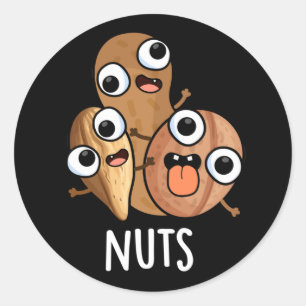 Nuts Funny Nutty Food Puff Dark BG Runder Aufkleber