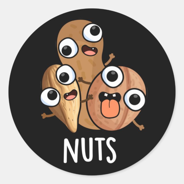 Nuts Funny Nutty Food Puff Dark BG Runder Aufkleber (Vorderseite)