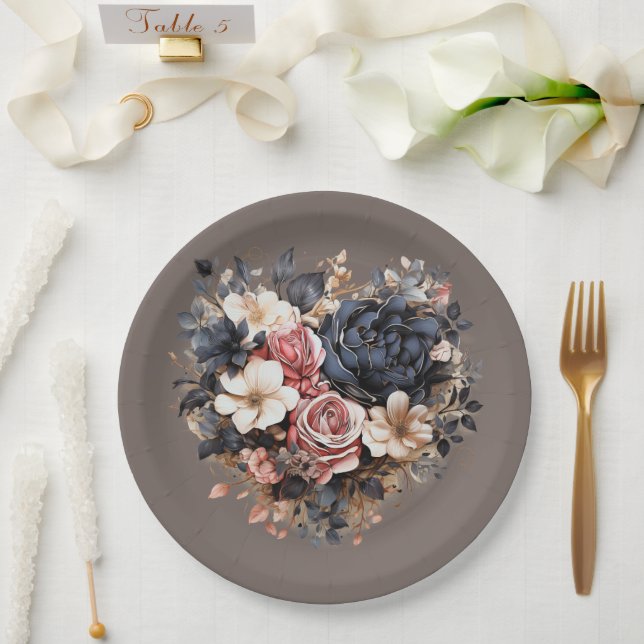 Nutshell Brown Navy Pink White Dusche Pappteller (Hochzeit)