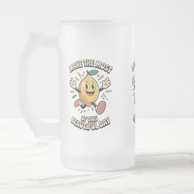 Nutze den Tag – Zitronen-Kaffeetasse Mattglas Bierglas (Links)