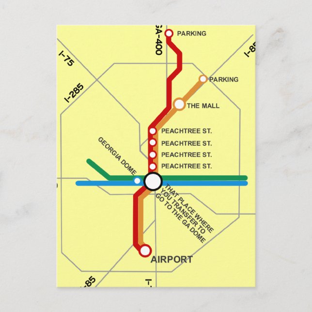 Nützliche Atlanta-U-Bahn-Karte Postkarte (Vorderseite)