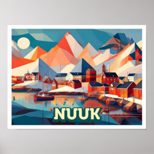 Nuuk Grönland Travel künstlerisch farbig Poster