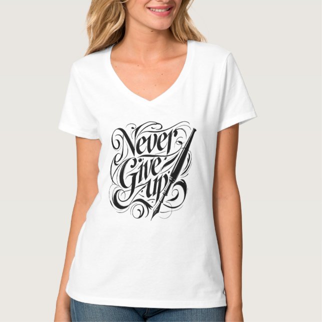 Nver Give Up - Eleganter Calligrafy Design T - Shi T-Shirt (Vorderseite)