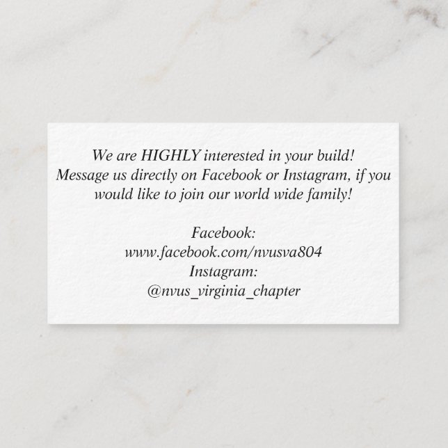 NvUS Einstellung, 3,5" x 2,0", 100 verpacken, weiß Visitenkarte (Rückseite)