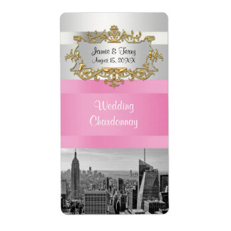 NY City Skyline BW 05 Weißes, rosa Weinetikett