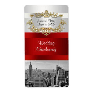 NY City Skyline BW 05 Weißes, rotes Weinetikett