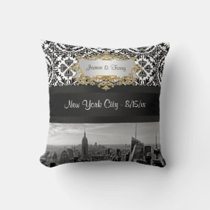 NY City Skyline BW 431 Damask Pillow Kissen