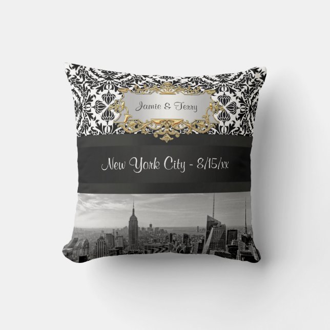 NY City Skyline BW 431 Damask Pillow Kissen (Vorderseite)