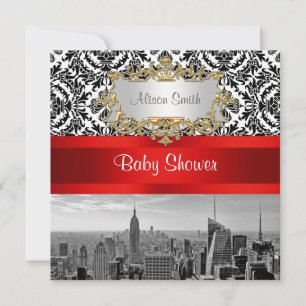 NY City Skyline BW 432 Damask Baby Shower Einladun Einladung