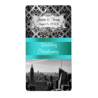 NY City Skyline BW B3 Damask F2 - Weinetikett