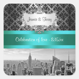 NY City Skyline BW B3 Damask Invite Suite Sticker