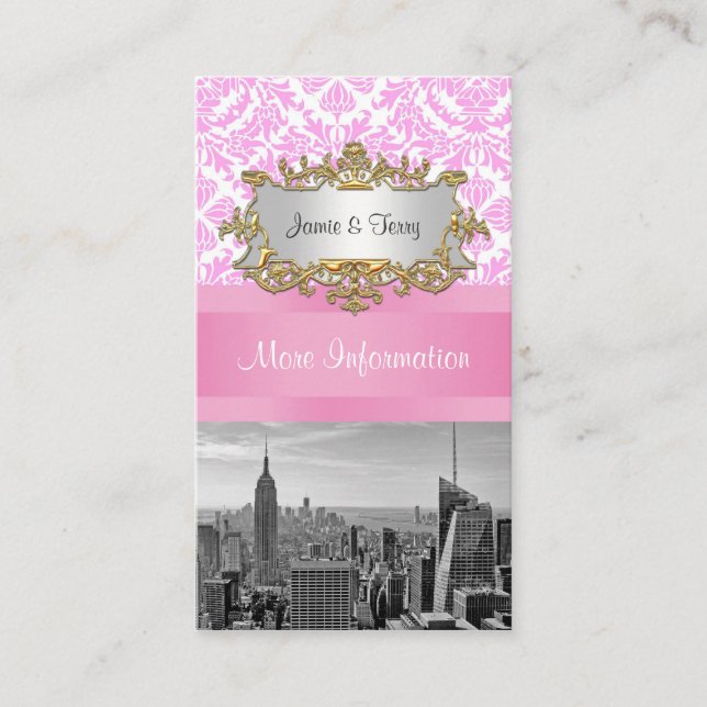 NY City Skyline BW D4P Pink Damask Umschließung Begleitkarte (Vorderseite)