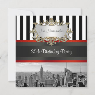 NY City Skyline BW Schwarz-weiß Stripe Geburtstag Einladung
