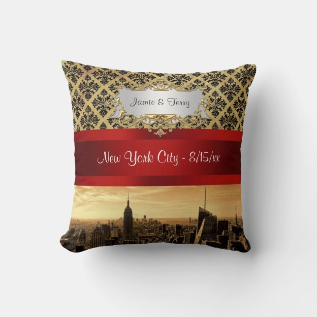NY City Skyline Sepia B4 Damask Pillow Kissen (Vorderseite)
