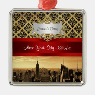 NY City Skyline Sepia B4 Damast Ornament