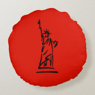 NY Lady Liberty Rot Rundes Kissen