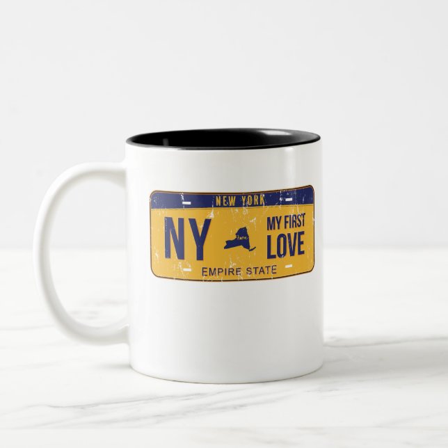 NY Mein erstes Liebe-Lizenzschild Zweifarbige Tasse (Links)