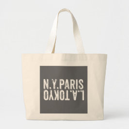 NY Paris Tokyo LA in Distressed Schrift Jumbo Stoffbeutel
