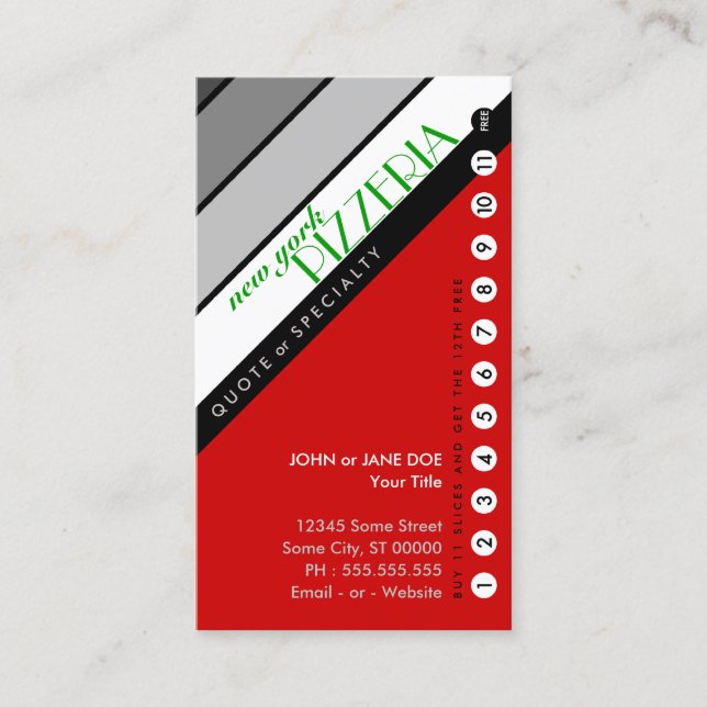 NY PIZZERIA Lochkarte : (kaufen Sie 11 gratis 1) Treuekarte (Vorderseite)