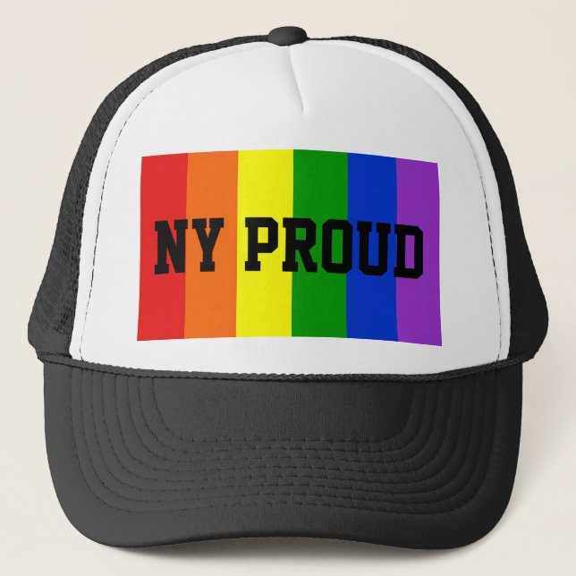 NY Stolz Gay Rainbow Flag Ball Cap Truckerkappe (Vorderseite)