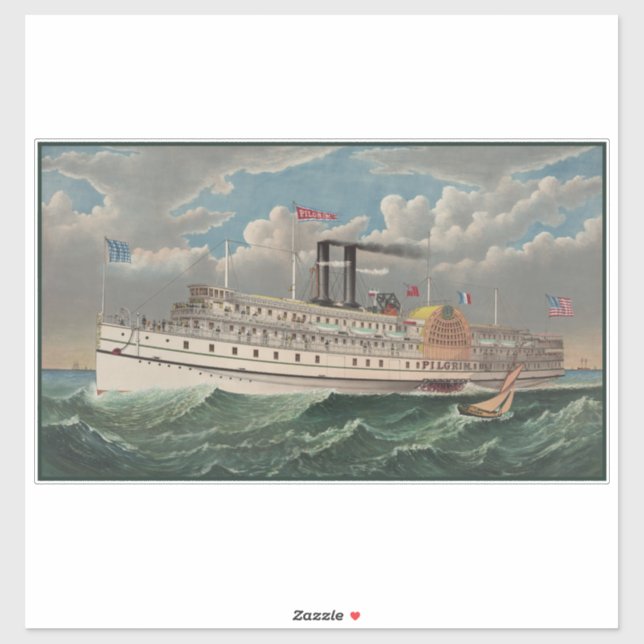 NY Voyage Grand Paddlewheel Dampfboot Pilgrim Aufkleber (Blatt)
