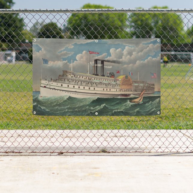 NY Voyage Grand Paddlewheel Dampfboot Pilgrim Banner (Insitu)