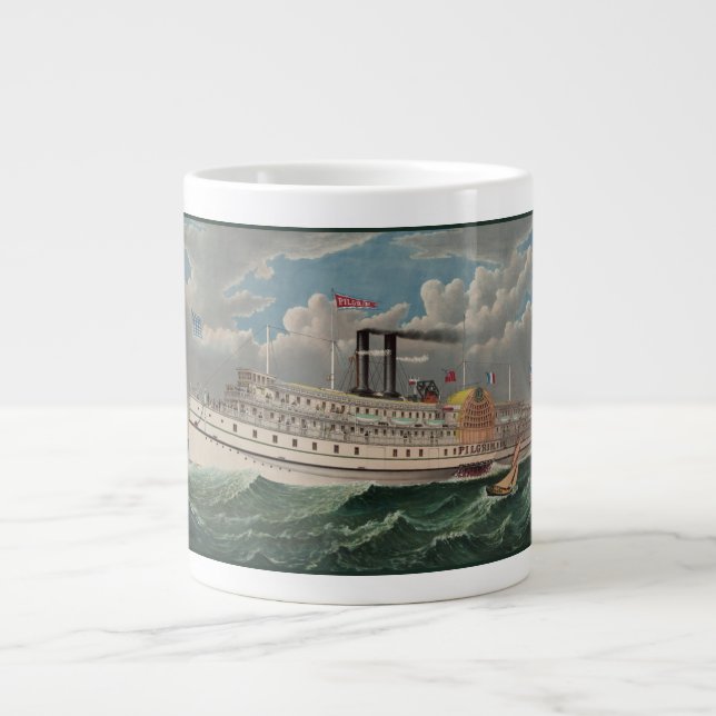 NY Voyage Grand Paddlewheel Dampfboot Pilgrim Jumbo-Tasse (Vorderseite)