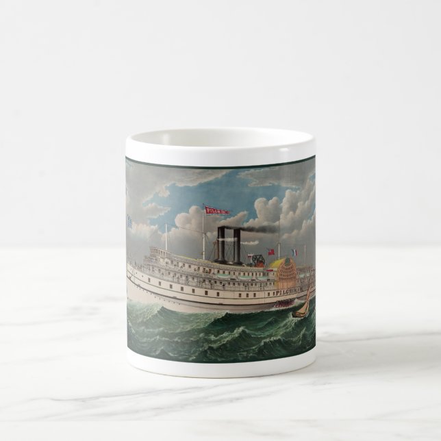 NY Voyage Grand Paddlewheel Dampfboot Pilgrim Kaffeetasse (Mittel)