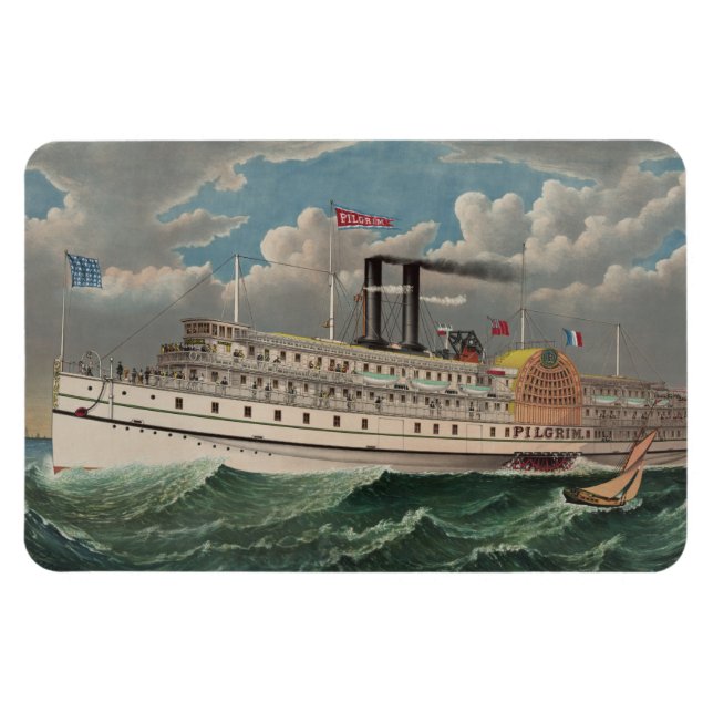 NY Voyage Grand Paddlewheel Dampfboot Pilgrim Magnet (Horizontal)