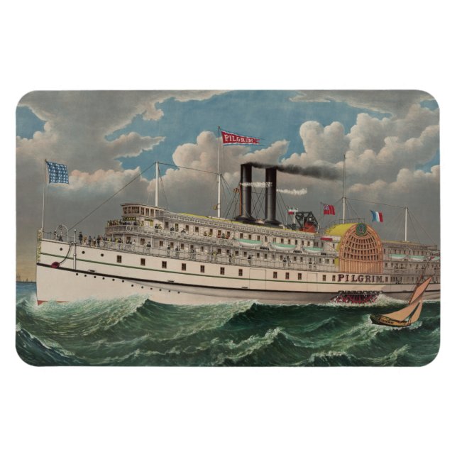 NY Voyage Grand Paddlewheel Dampfboot Pilgrim Magnet (Horizontal)
