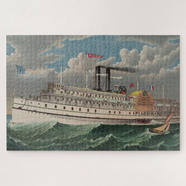 NY Voyage Grand Paddlewheel Dampfboot Pilgrim Puzzle (Horizontal)