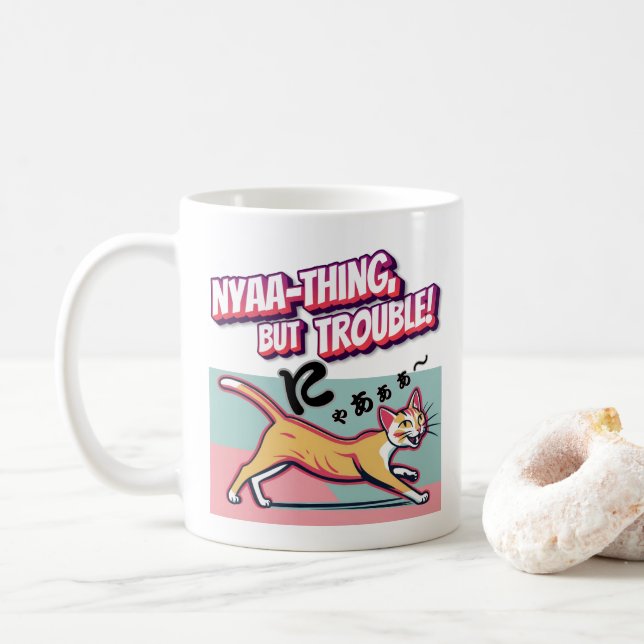 "Nyaaa-thing but Trouble" - Mischievous Calico Cat Kaffeetasse (Mit Donut)