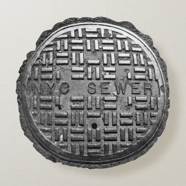 NYC Abwasserkanal-Abdeckung Rundes Kissen (Vorderseite)
