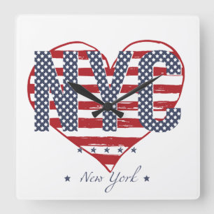 NYC American Flag Heart Quadratische Wanduhr