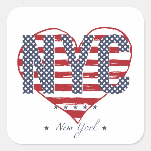 NYC American Flag Heart Quadratischer Aufkleber (Vorderseite)