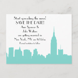 NYC Aqua Skyline Silhouette Save the Date Ankündigungspostkarte