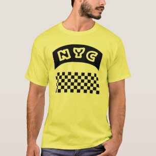 NYC Ausschnitt mit Taxi-Schachbrett und Fahne T-Shirt