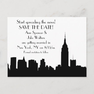 NYC Black Skyline-Silhouette Save the Date Ankündigungspostkarte