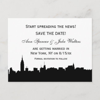 NYC Black Wide Skyline Silhouette #2 Save the Date Ankündigungspostkarte