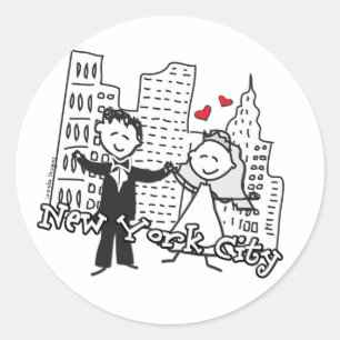 NYC Braut und Groom Wedding Runder Aufkleber