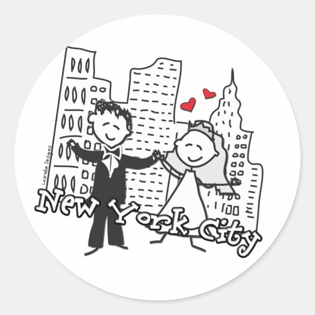 NYC Braut und Groom Wedding Runder Aufkleber (Vorderseite)