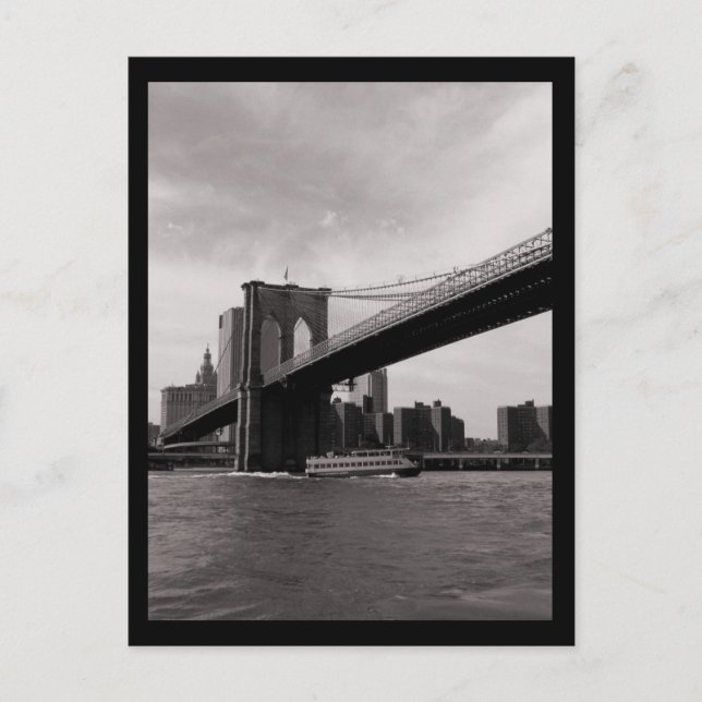 NYC Brooklyn Bridge B&W Postkarte (Vorderseite)