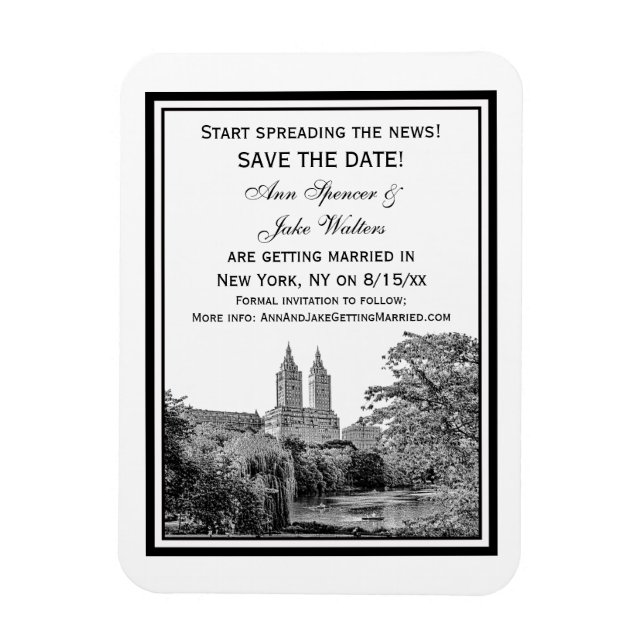 NYC Centrl Pk Lake San Remo Etchd Save the Date Magnet (Vertikal)