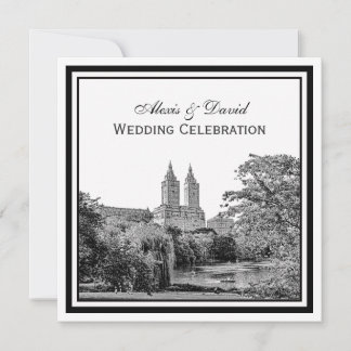 NYC Centrl Pk Lake San Remo Etched SQ Wedding Einladung