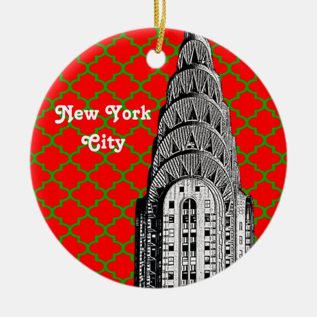 NYC Chrysler Gebäude Dome Red Grn Quartieren Xmas Keramik Ornament (Vorne)