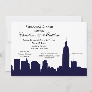 NYC Dark Blue Skyline Silhouette Probe Dinner Einladung