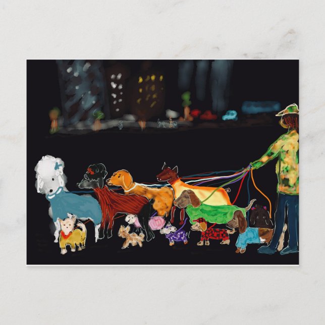 Nyc Dogwalker Feiertagspostkarte (Vorderseite)