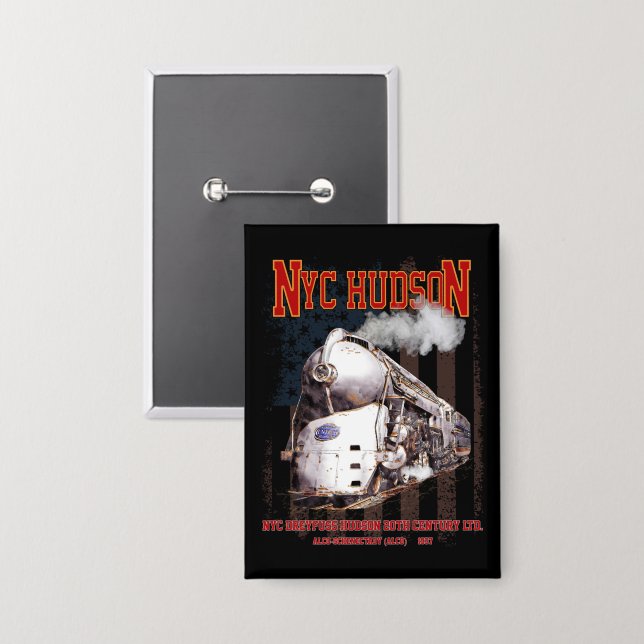 NYC Dreyfuss Hudson Locomotive. American flag Button (Vorderseite/Rückseite)